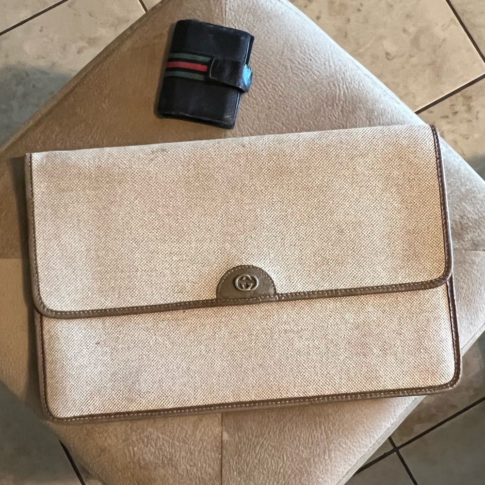 Vintage Gucci canvas & leather pouch